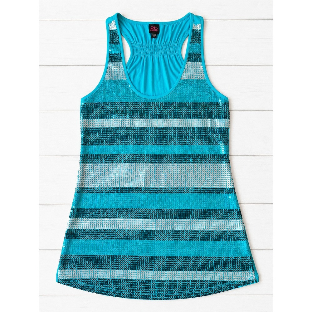 2b bebe Sequin Racerback Tank Top Blue Silver Striped XL Y2K Sparkly Mermaidcore